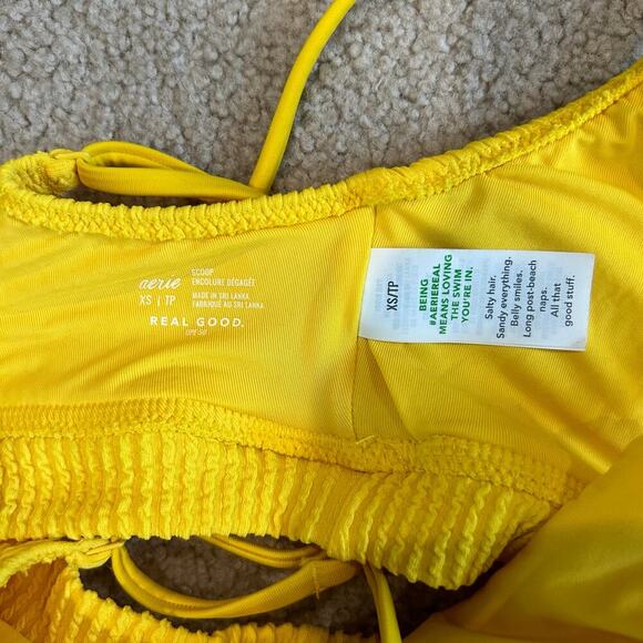 NWT Aerie Crinkle Scoop Cutout Bikini Top Yellow Swimsuit Surf Paddle Size XS - Picture 5 of 5